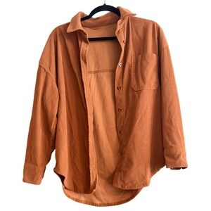 Womens Oversized Corduroy Button Down Shirt Casual Long Sleeve Top Orange
